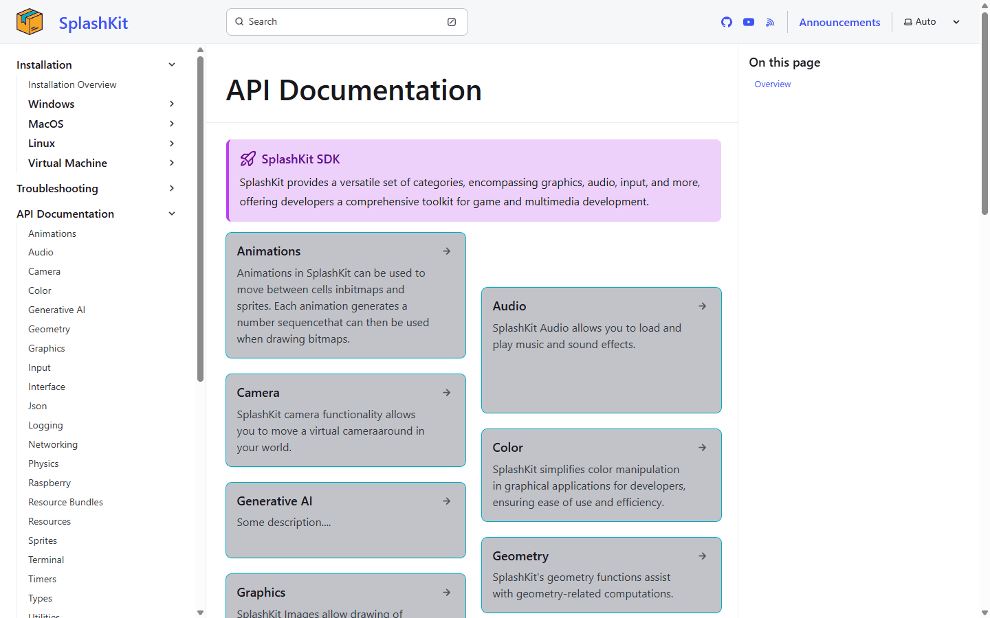 SplashKit API documentation page screenshot